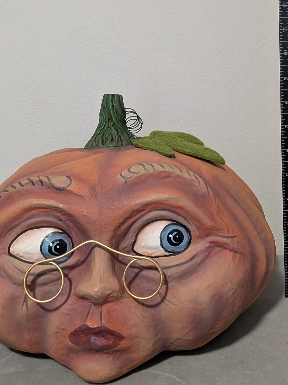 Artificial Pumpkin With Glasses Made In Philippines Painted Paper-mache - Picture 8 of 9